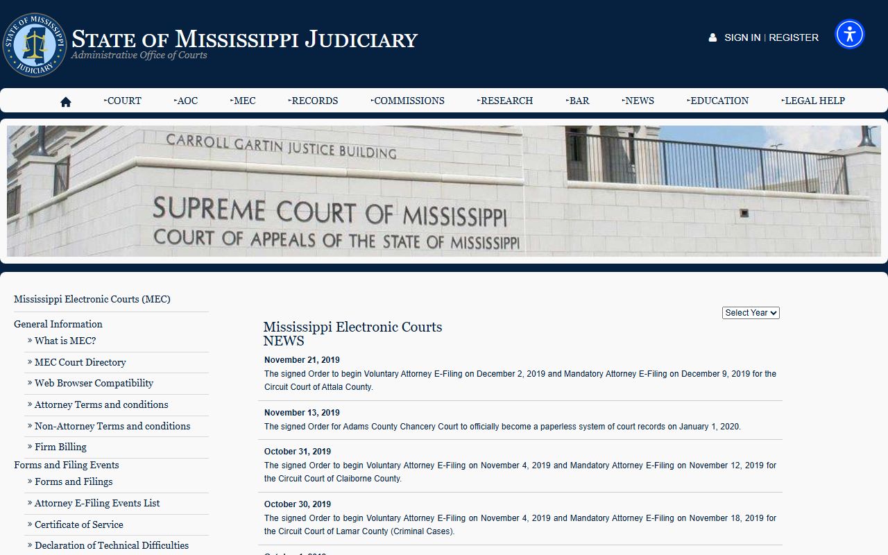 Attala County Circuit Court criminal case records and Mississippi e-filing milestone