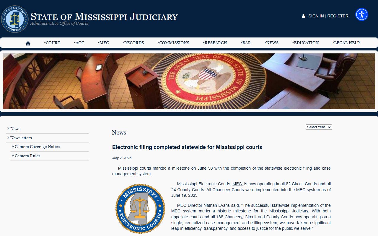 Attala County Circuit Court records and statewide Mississippi electronic filing completion