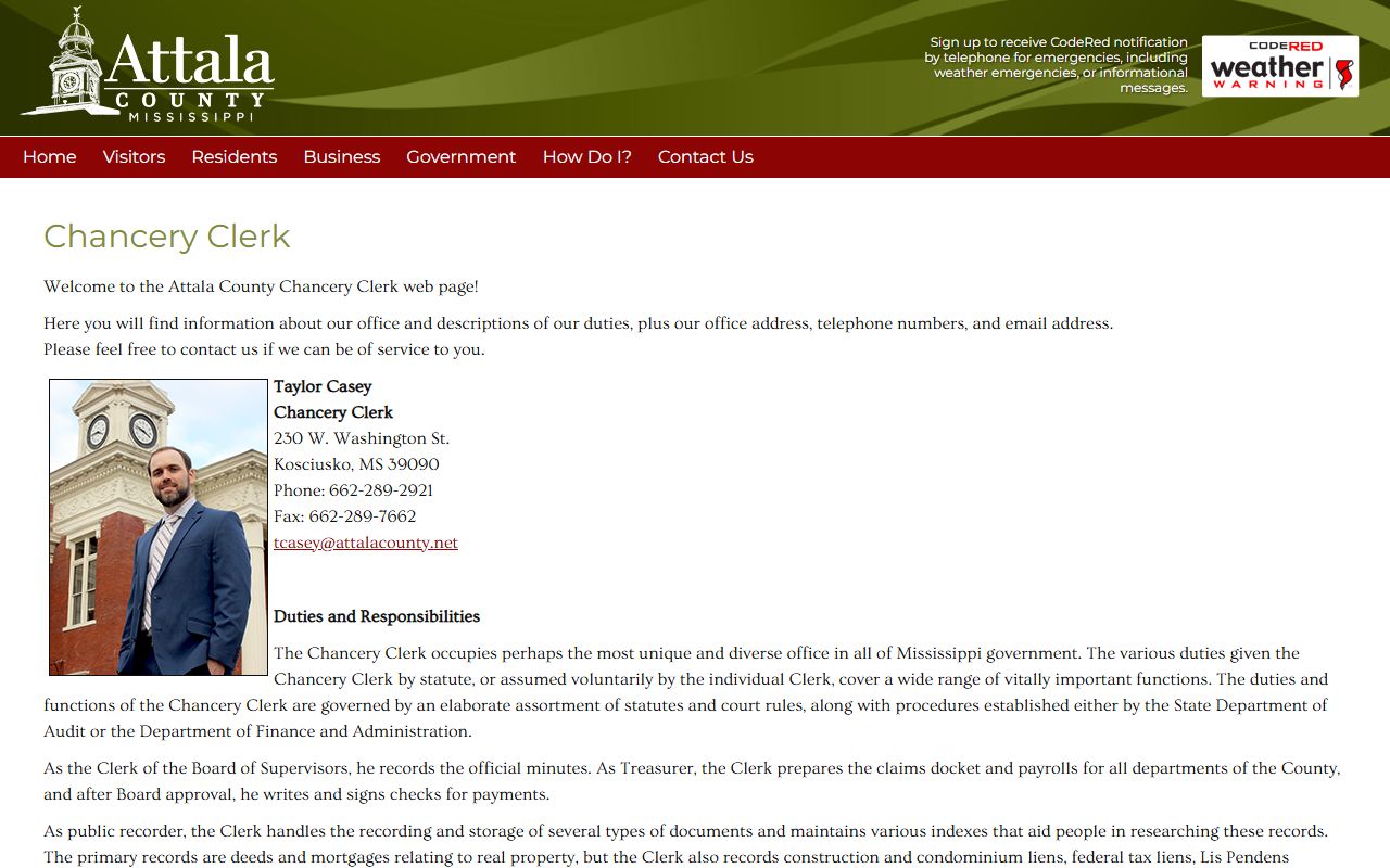 Attala County divorce and probate records at the Chancery Clerk office