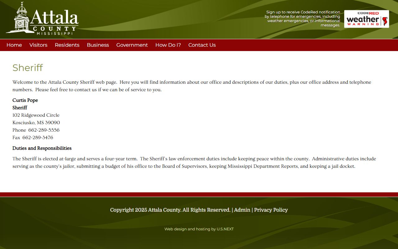 Attala County arrest and jail records on the Sheriff's Office page