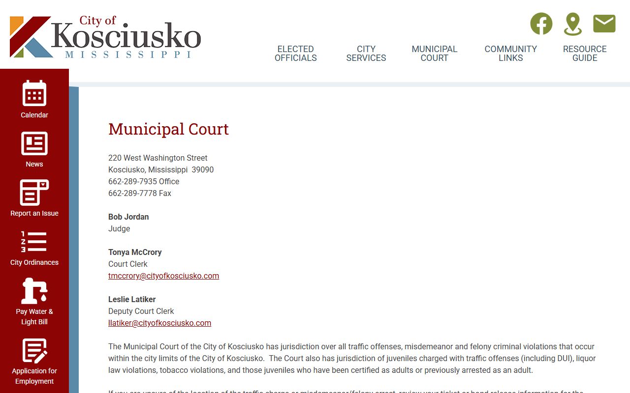 Attala County traffic court records at the Kosciusko Municipal Court