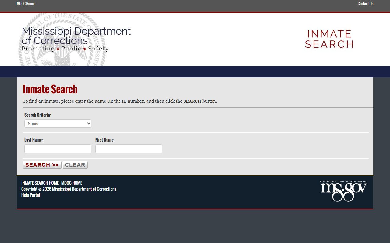 Attala County inmate records and Mississippi.gov MDOC search interface