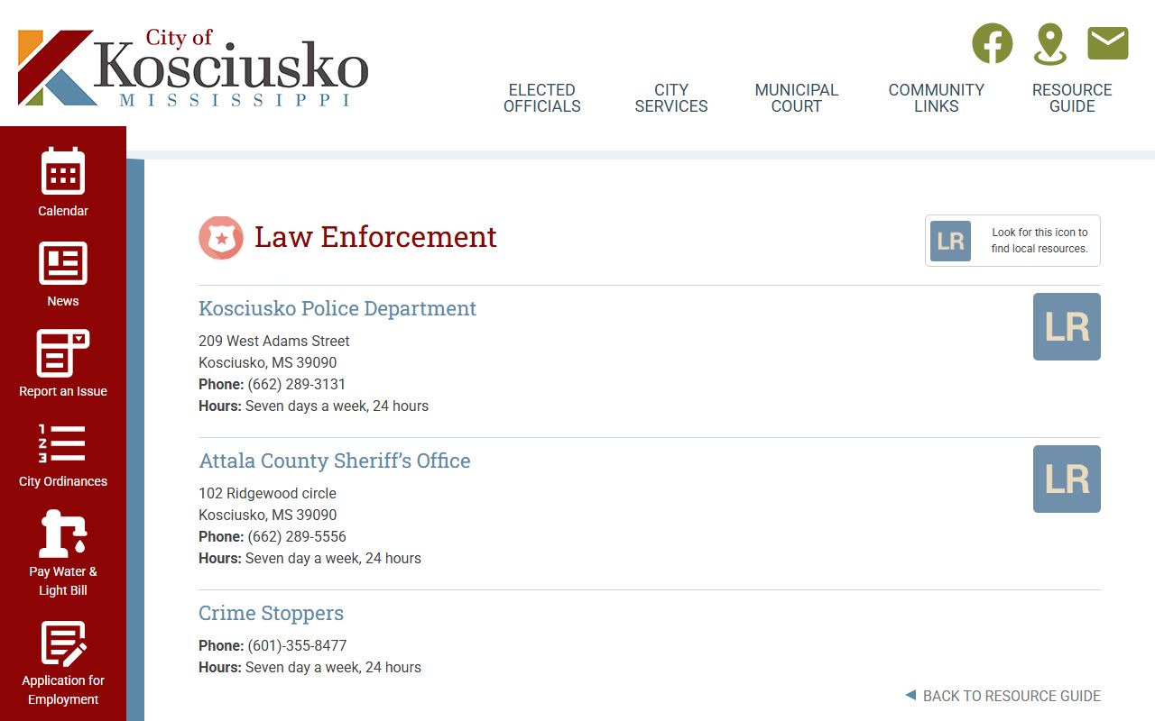 Attala County traffic court records Kosciusko law enforcement guide