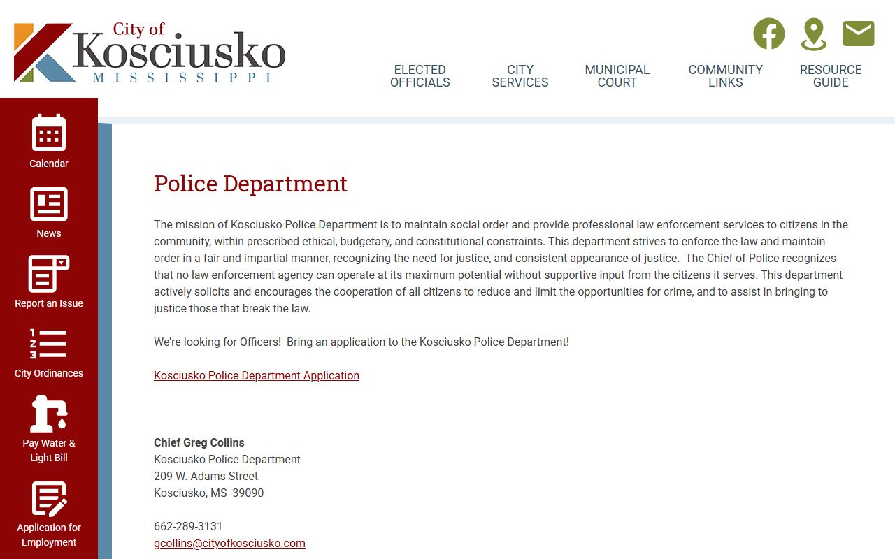 Attala County warrant records and Kosciusko Police Department